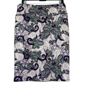 NWT LuLaRoe Cassie purple cream green paisley print pencil skirt size large
